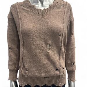 Brown distressed v neck sweater
